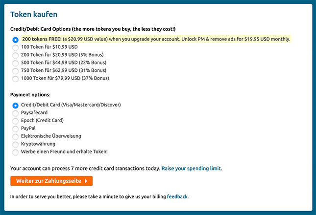 Chaturbate Token kaufen